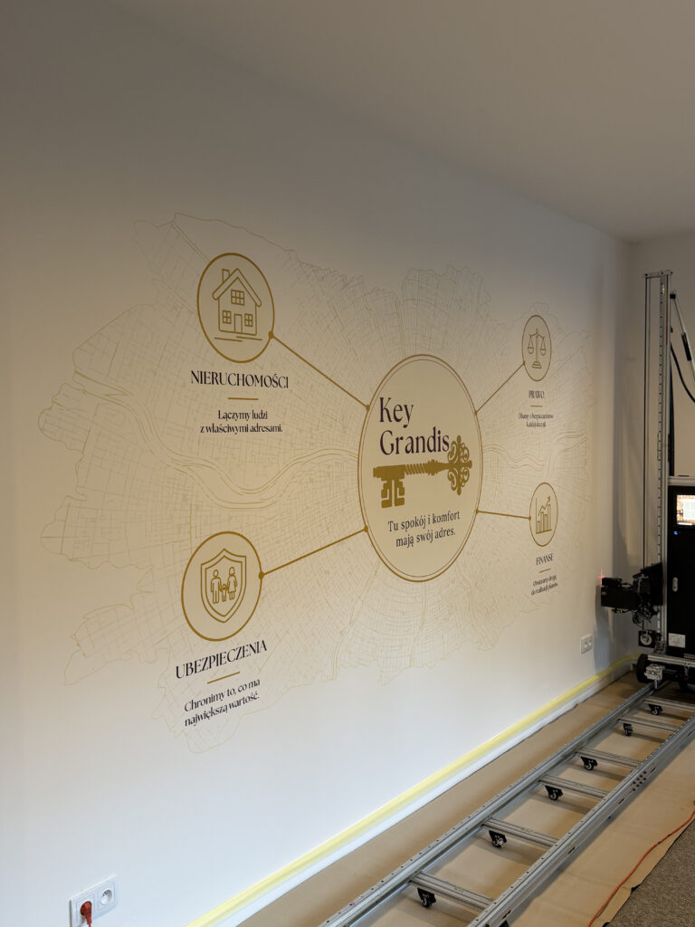 Key Grandis – logo i mapa usług w biurze