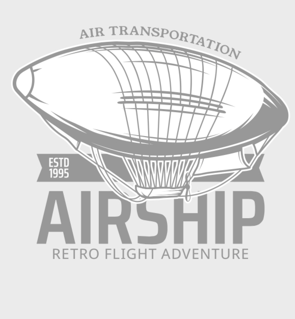 Inspiracja – grafika sterowca Air Transportation Airship ESTD 1995, Retro Flight Adventure