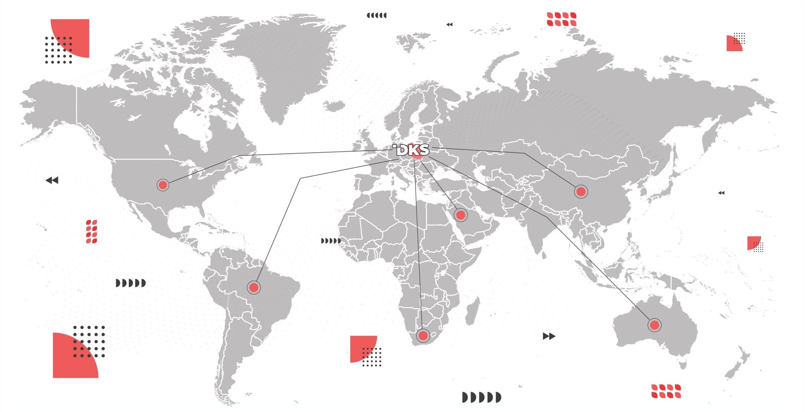 Projekt druku ściennego dla DKS – mapa świata z połączeniami z centralą